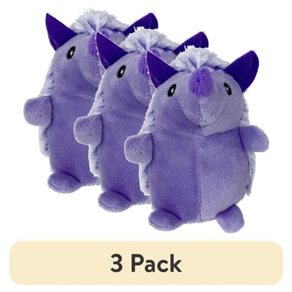 (3 pack) Mini Pet Plush Hedgehog Small Dog Toy with Squeaker, Purple